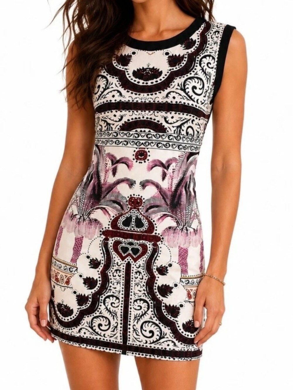 Maje Waterfall Palm Print Linen Silk Shift Mini Dress Size 1 US S Pockets V Back